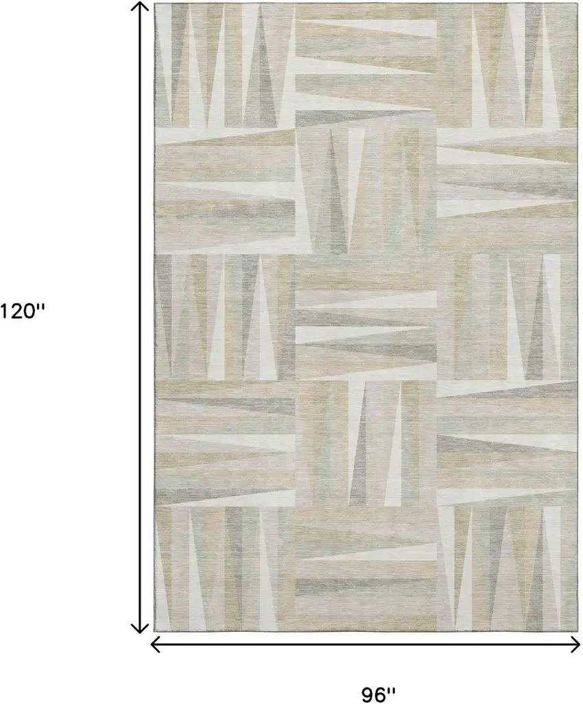Ivory And Beige Geometric Washable Area Rug With UV Protection Photo 9