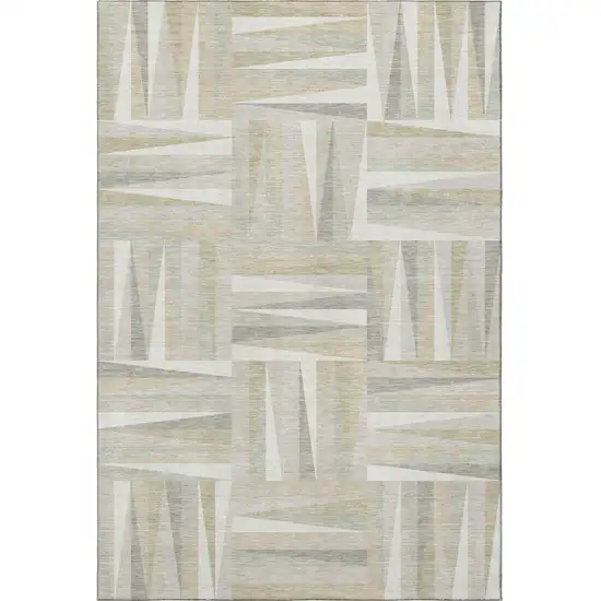 Ivory And Beige Geometric Washable Area Rug With UV Protection Photo 2