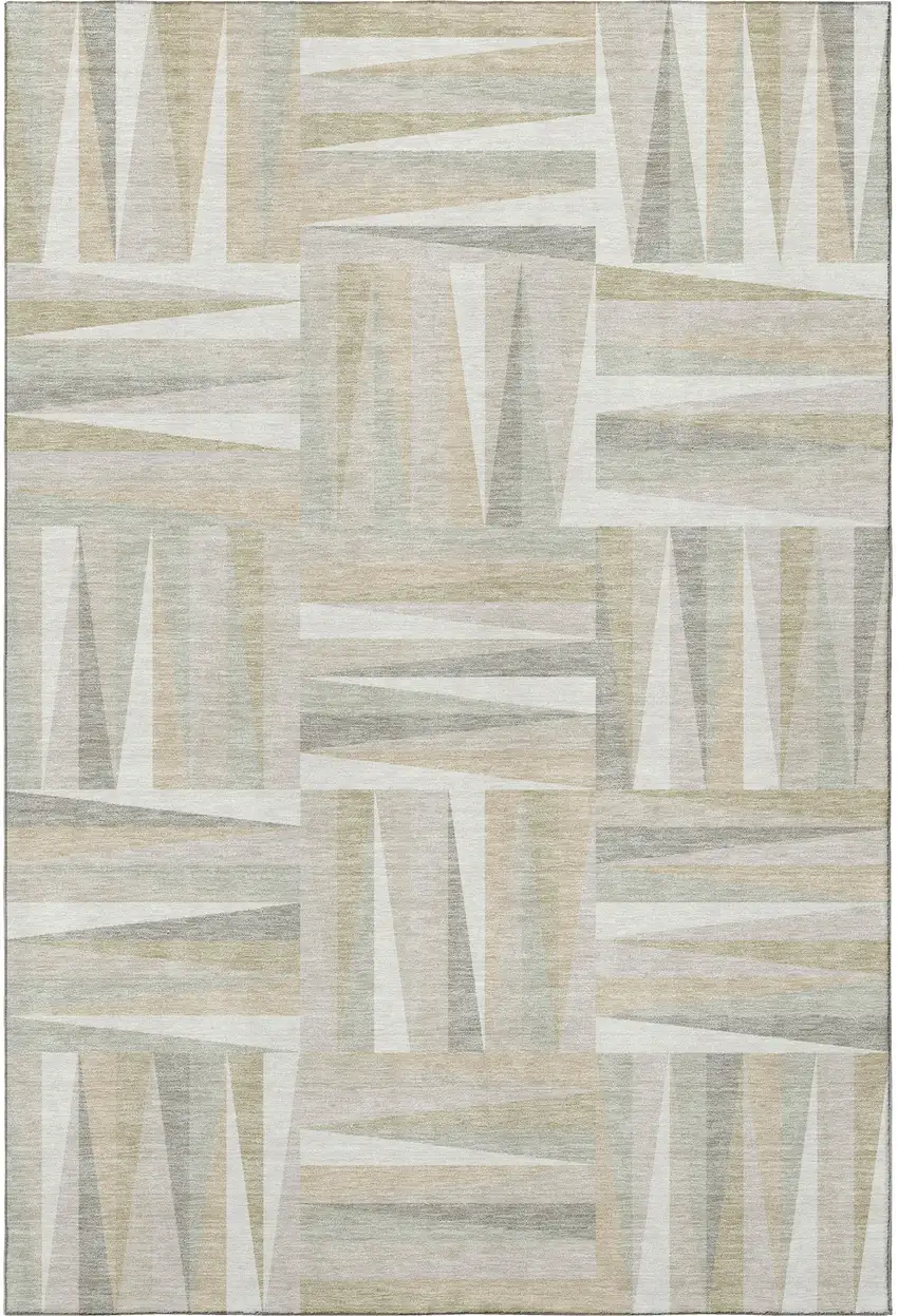 Ivory And Beige Geometric Washable Area Rug With UV Protection Photo 2