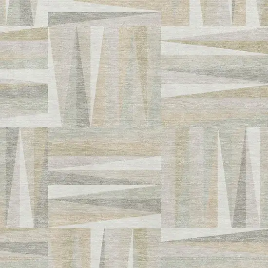 Ivory And Beige Geometric Washable Area Rug With UV Protection Photo 2
