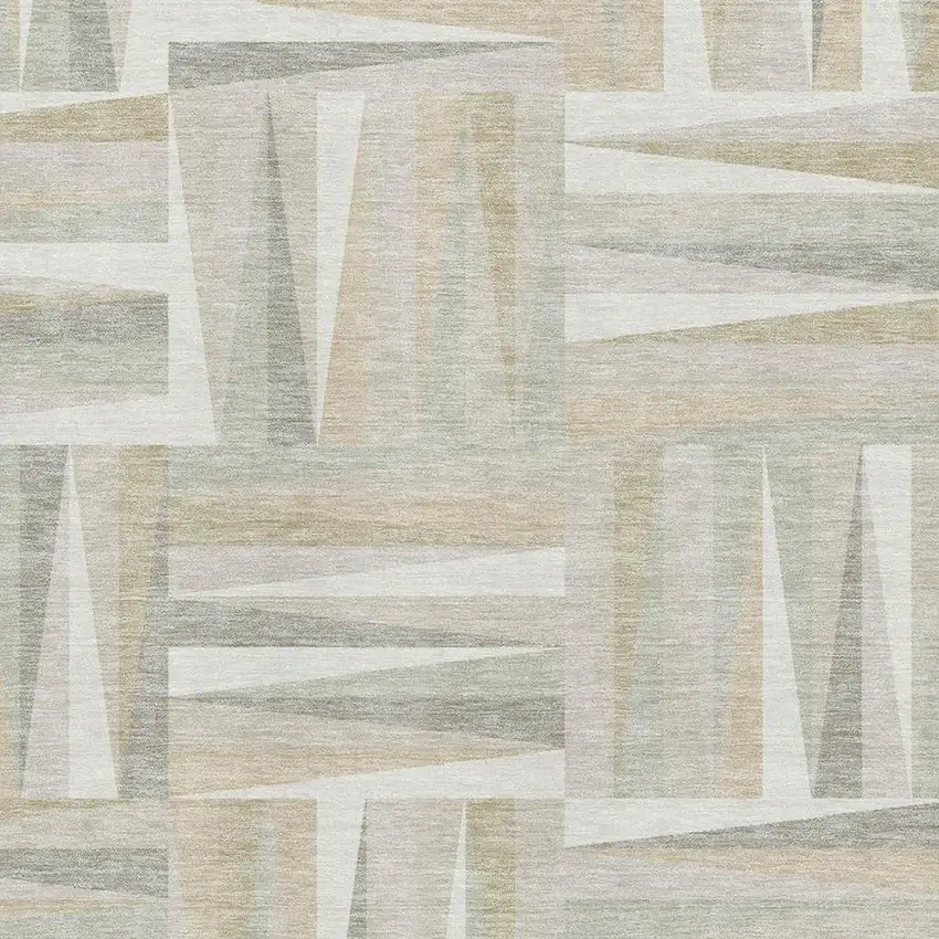 Ivory And Beige Geometric Washable Area Rug With UV Protection Photo 2