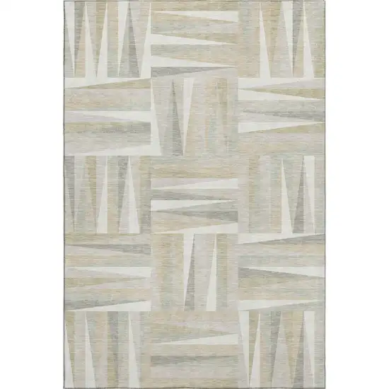 Ivory And Beige Geometric Washable Area Rug With UV Protection Photo 1