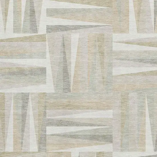 Ivory And Beige Geometric Washable Area Rug With UV Protection Photo 2