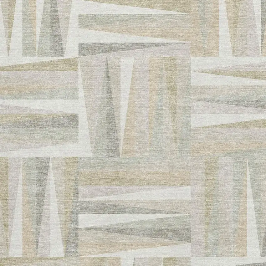 Ivory And Beige Geometric Washable Area Rug With UV Protection Photo 2