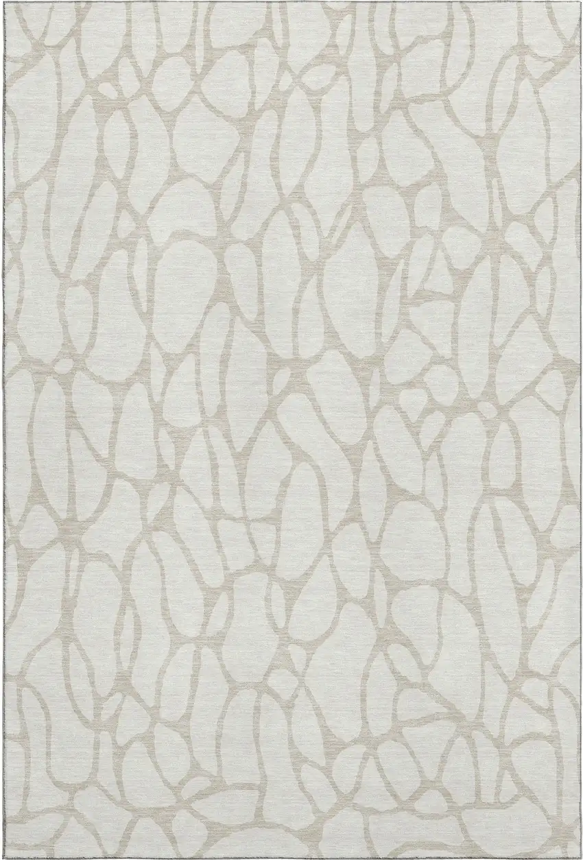 Ivory And Beige Geometric Washable Area Rug With UV Protection Photo 1