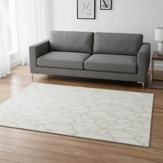 Ivory And Beige Geometric Washable Area Rug With UV Protection Photo 2
