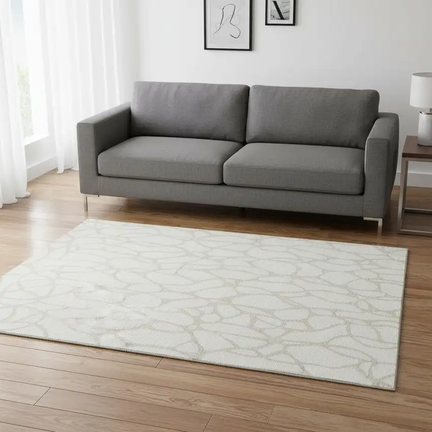 Ivory And Beige Geometric Washable Area Rug With UV Protection Photo 2