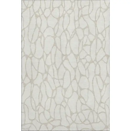 Ivory And Beige Geometric Washable Area Rug With UV Protection Photo 1