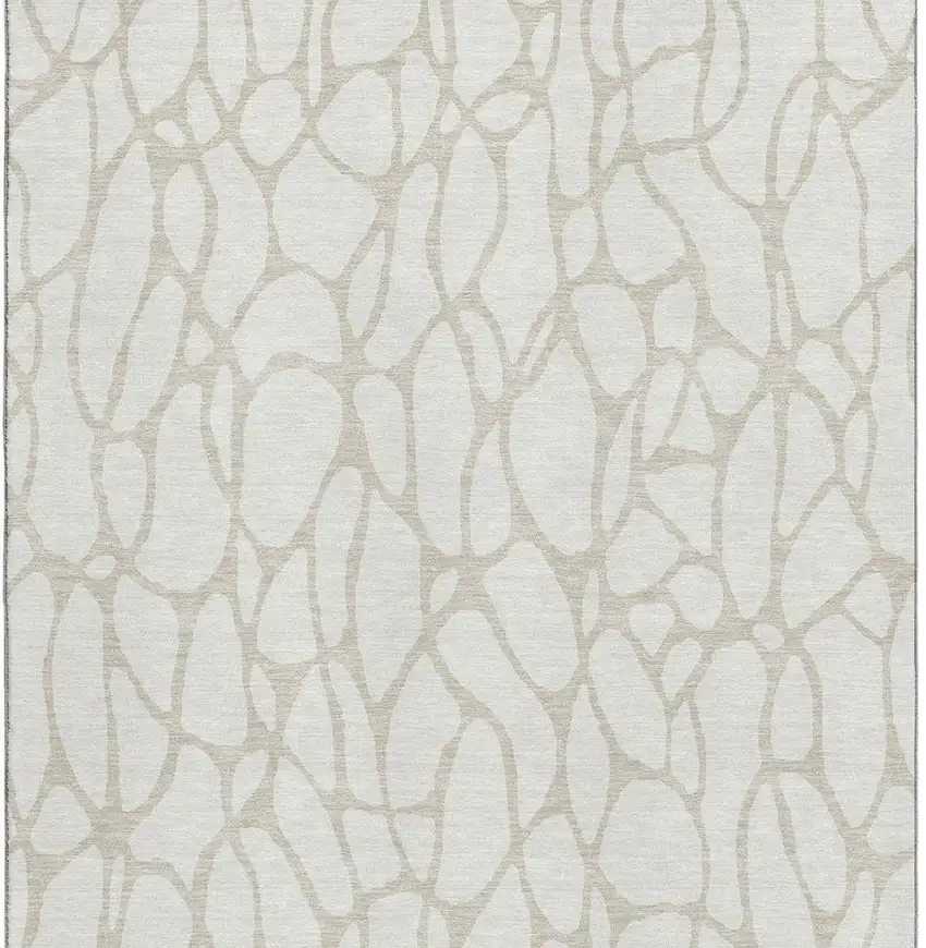 Ivory And Beige Geometric Washable Area Rug With UV Protection Photo 3