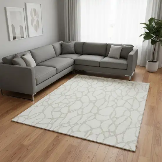 Ivory And Beige Geometric Washable Area Rug With UV Protection Photo 2