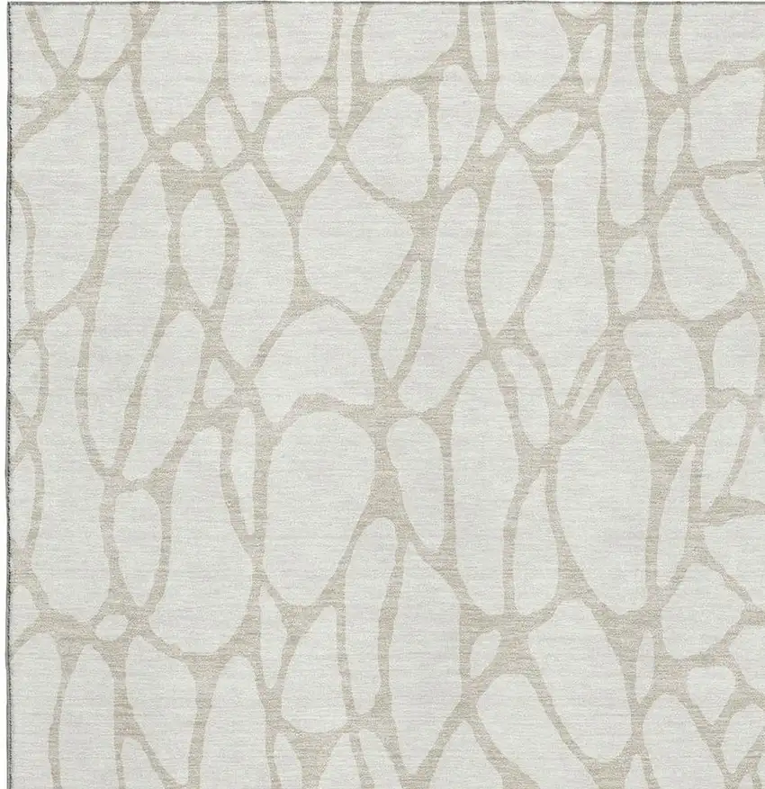 Ivory And Beige Geometric Washable Area Rug With UV Protection Photo 2
