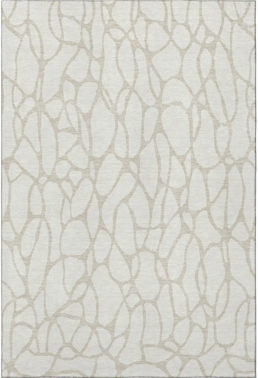 Ivory And Beige Geometric Washable Area Rug With UV Protection Photo 3