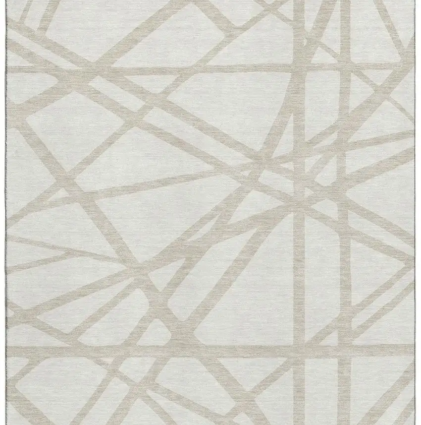 Ivory And Beige Geometric Washable Area Rug With UV Protection Photo 4