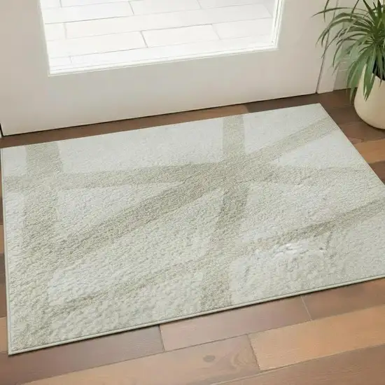 Ivory And Beige Geometric Washable Area Rug With UV Protection Photo 2