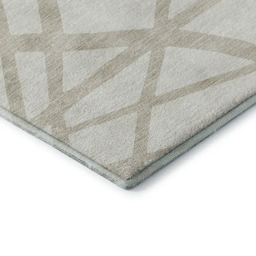 Ivory And Beige Geometric Washable Area Rug With UV Protection Photo 7