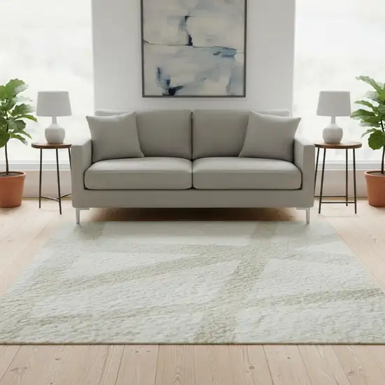 Ivory And Beige Geometric Washable Area Rug With UV Protection Photo 2