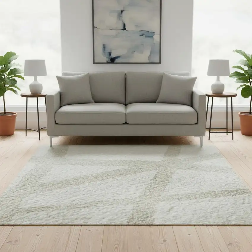 Ivory And Beige Geometric Washable Area Rug With UV Protection Photo 2