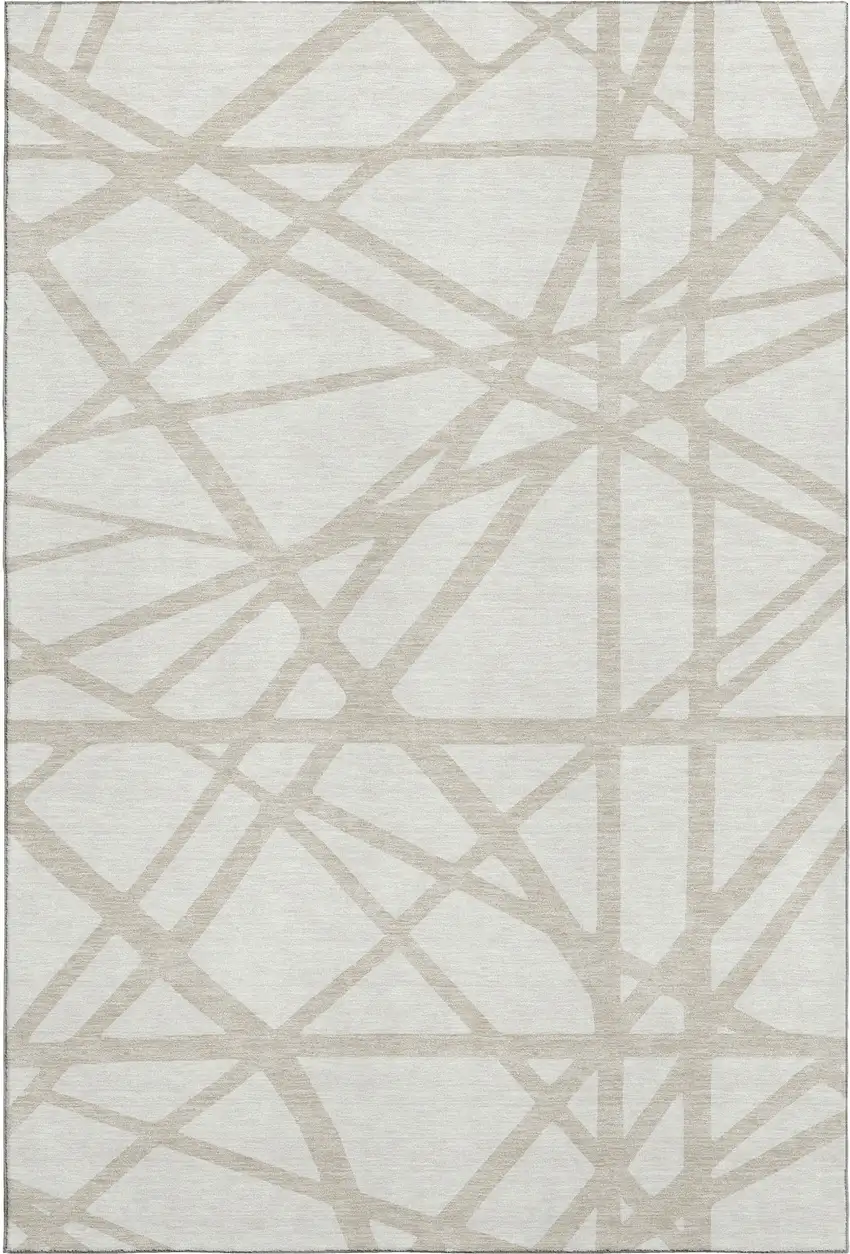 Ivory And Beige Geometric Washable Area Rug With UV Protection Photo 5