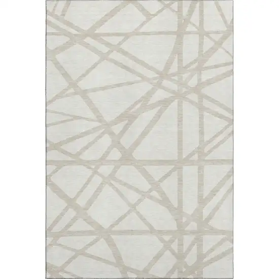 Ivory And Beige Geometric Washable Area Rug With UV Protection Photo 5