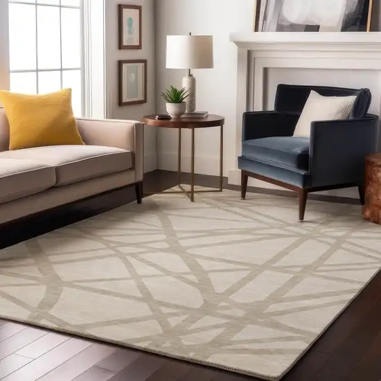 Ivory And Beige Geometric Washable Area Rug With UV Protection Photo 3