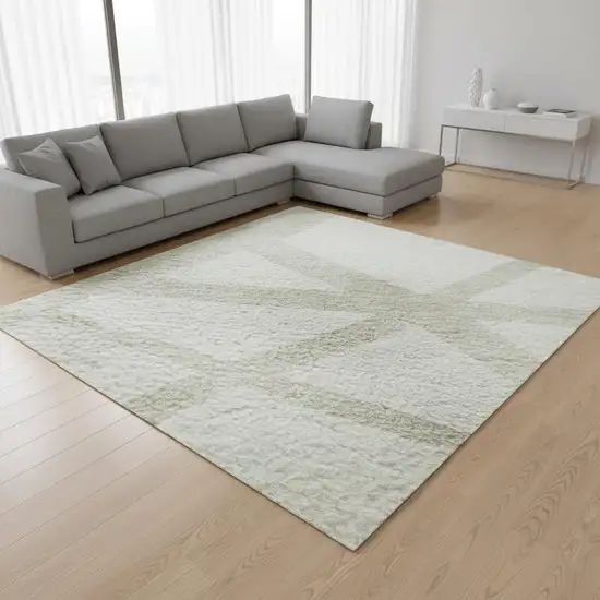 Ivory And Beige Geometric Washable Area Rug With UV Protection Photo 2