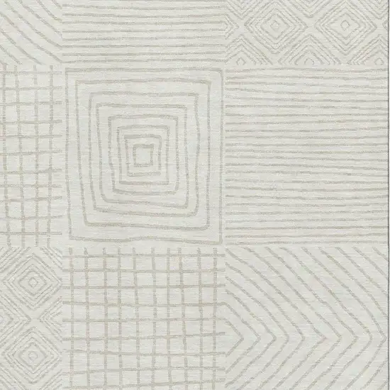 Ivory And Beige Geometric Washable Area Rug With UV Protection Photo 2