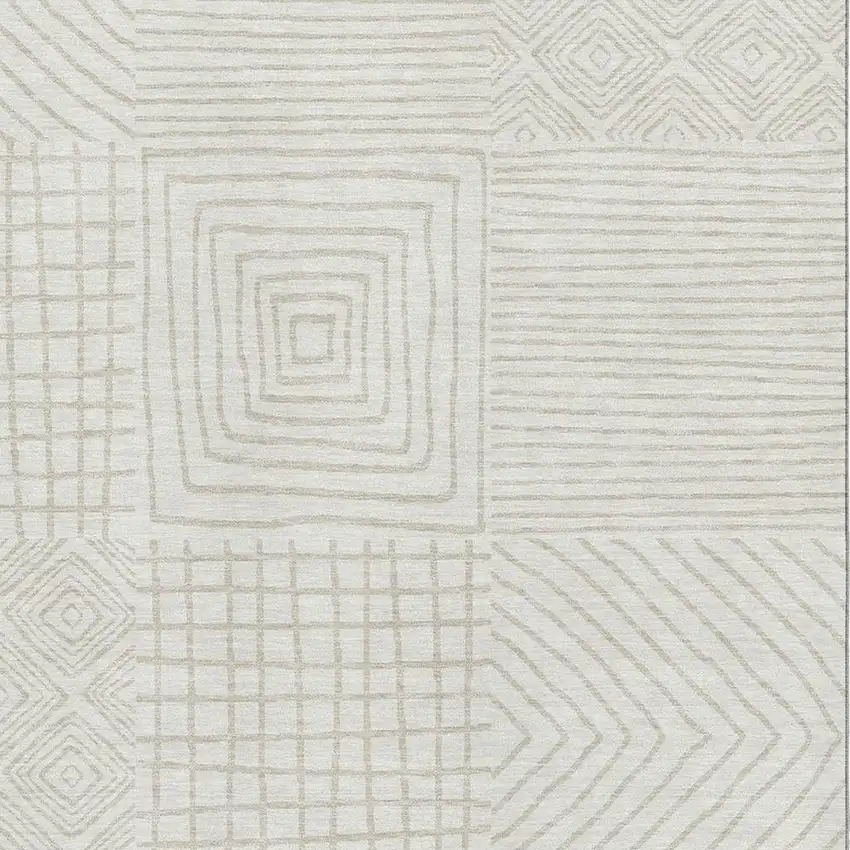 Ivory And Beige Geometric Washable Area Rug With UV Protection Photo 2