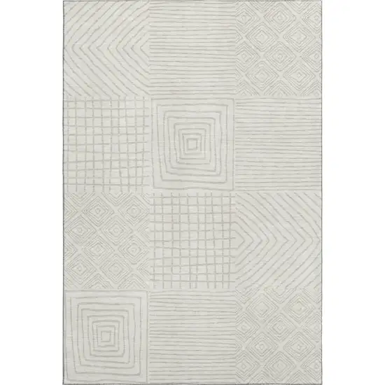 Ivory And Beige Geometric Washable Area Rug With UV Protection Photo 1