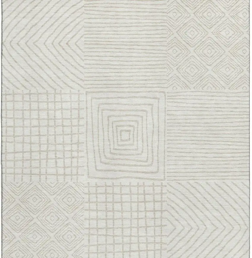 Ivory And Beige Geometric Washable Area Rug With UV Protection Photo 3
