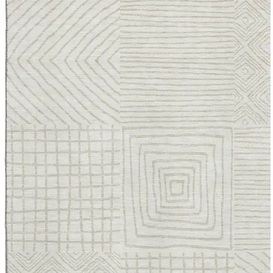 Ivory And Beige Geometric Washable Area Rug With UV Protection Photo 2