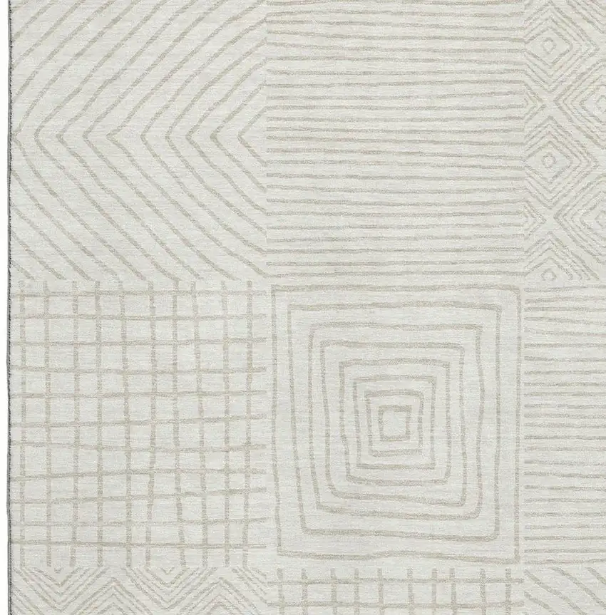 Ivory And Beige Geometric Washable Area Rug With UV Protection Photo 2