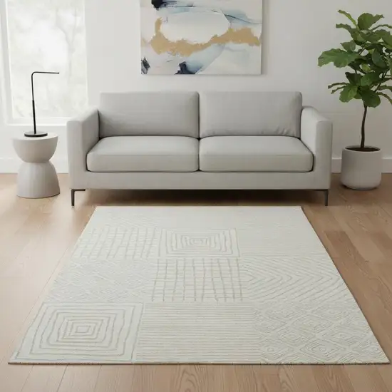 Ivory And Beige Geometric Washable Area Rug With UV Protection Photo 2