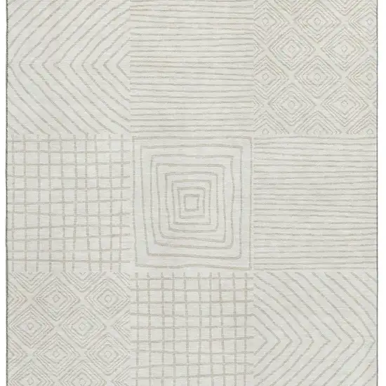 Ivory And Beige Geometric Washable Area Rug With UV Protection Photo 3