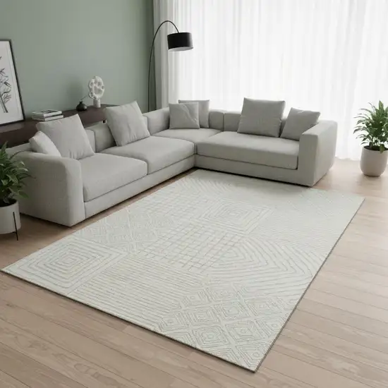 Ivory And Beige Geometric Washable Area Rug With UV Protection Photo 2