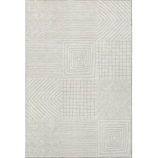 Ivory And Beige Geometric Washable Area Rug With UV Protection Photo 2