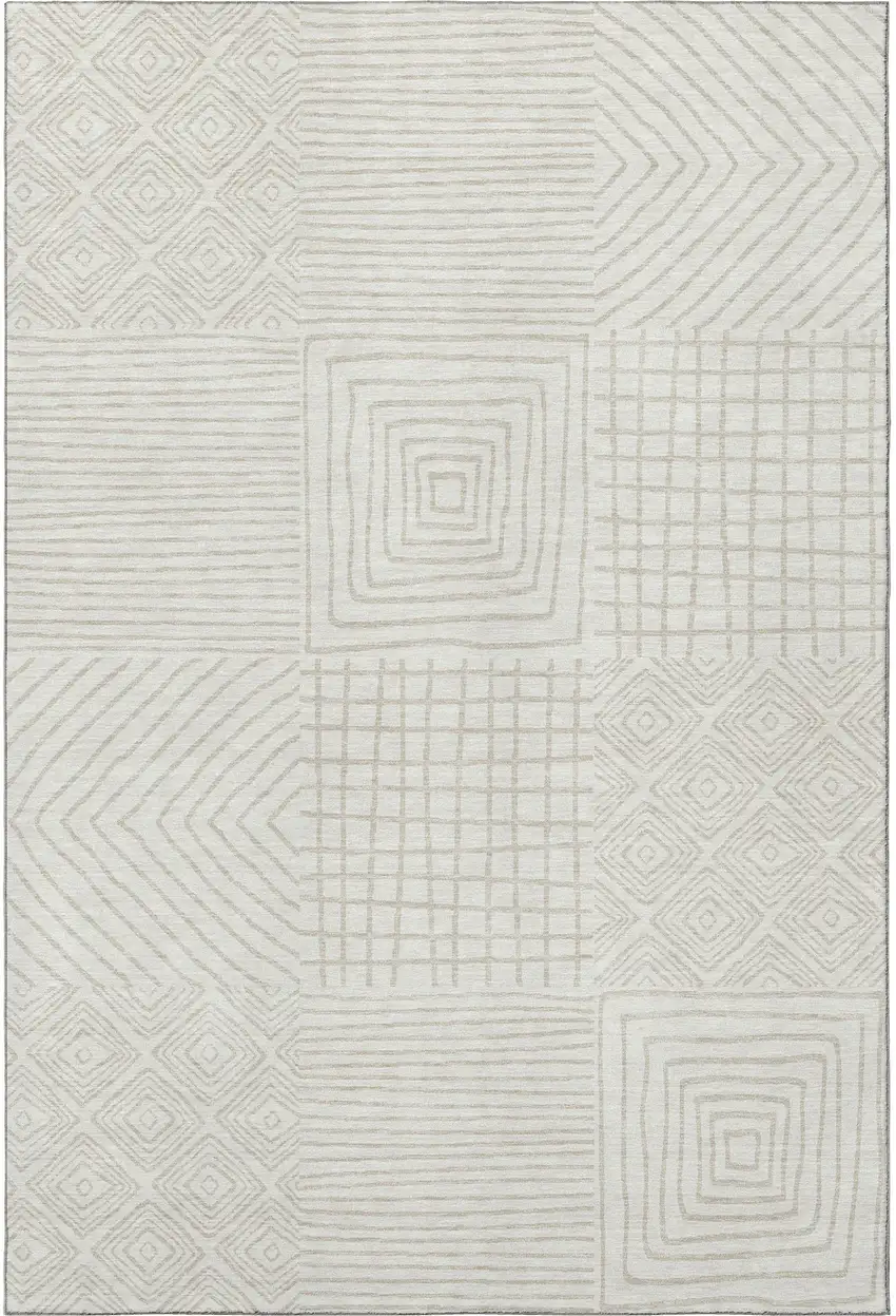 Ivory And Beige Geometric Washable Area Rug With UV Protection Photo 3