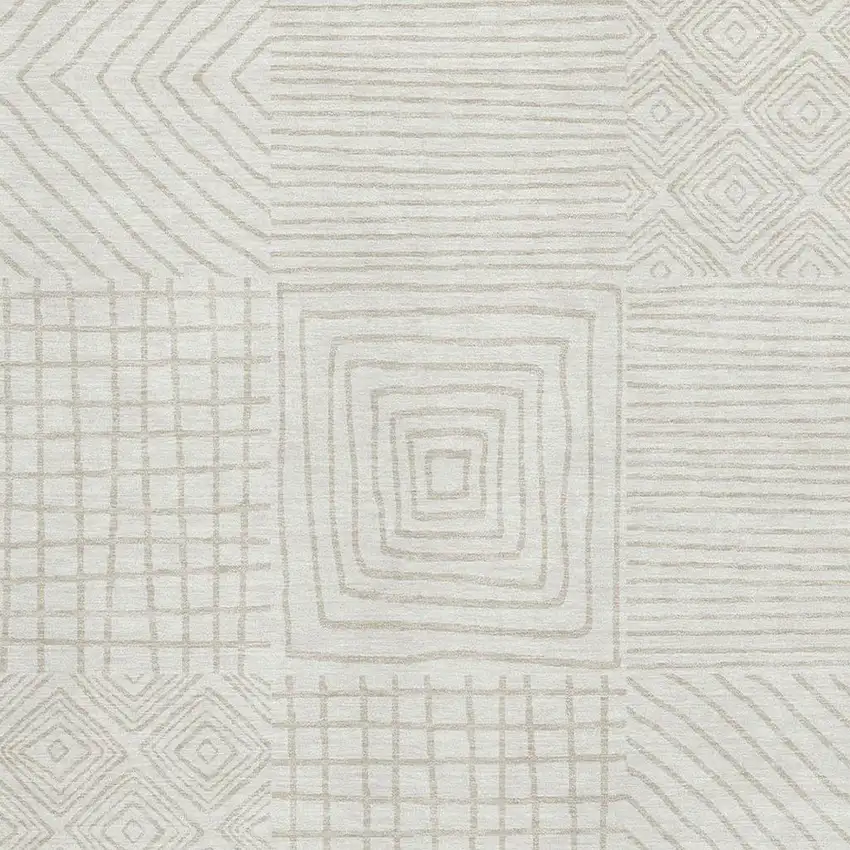 Ivory And Beige Geometric Washable Area Rug With UV Protection Photo 2