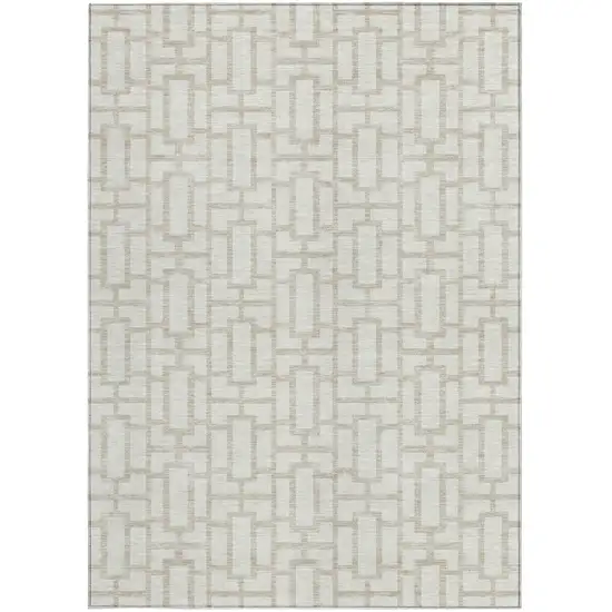 Ivory And Beige Geometric Washable Indoor Outdoor Area Rug Photo 7