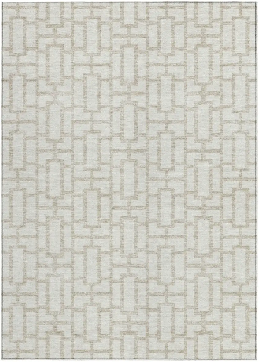Ivory And Beige Geometric Washable Indoor Outdoor Area Rug Photo 7