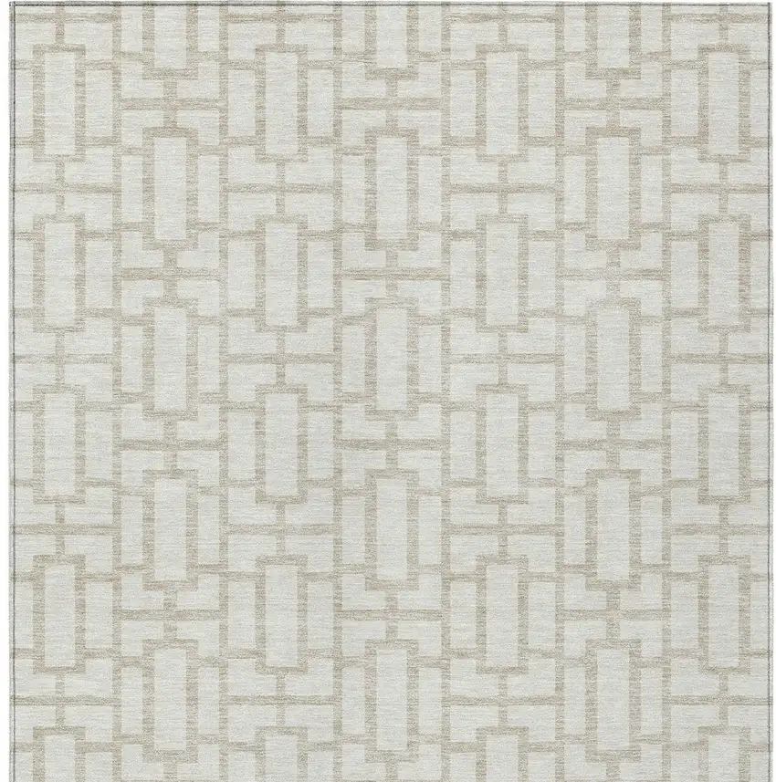 Ivory And Beige Geometric Washable Indoor Outdoor Area Rug Photo 7