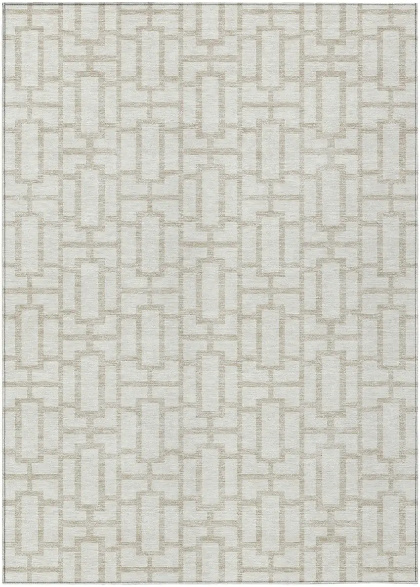 Ivory And Beige Geometric Washable Indoor Outdoor Area Rug Photo 2
