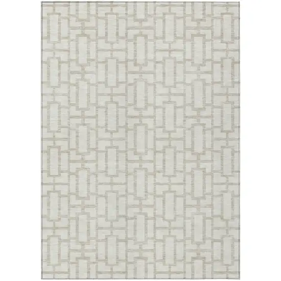 Ivory And Beige Geometric Washable Indoor Outdoor Area Rug Photo 2