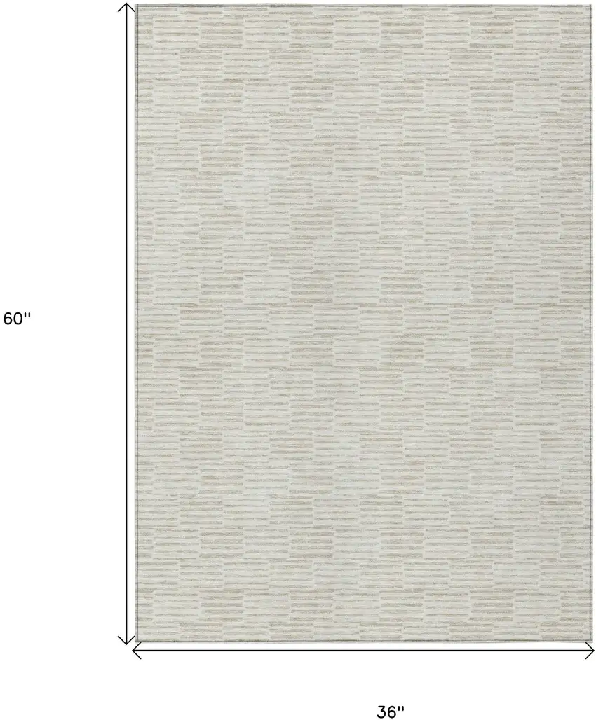 Ivory And Beige Geometric Washable Indoor Outdoor Area Rug Photo 3