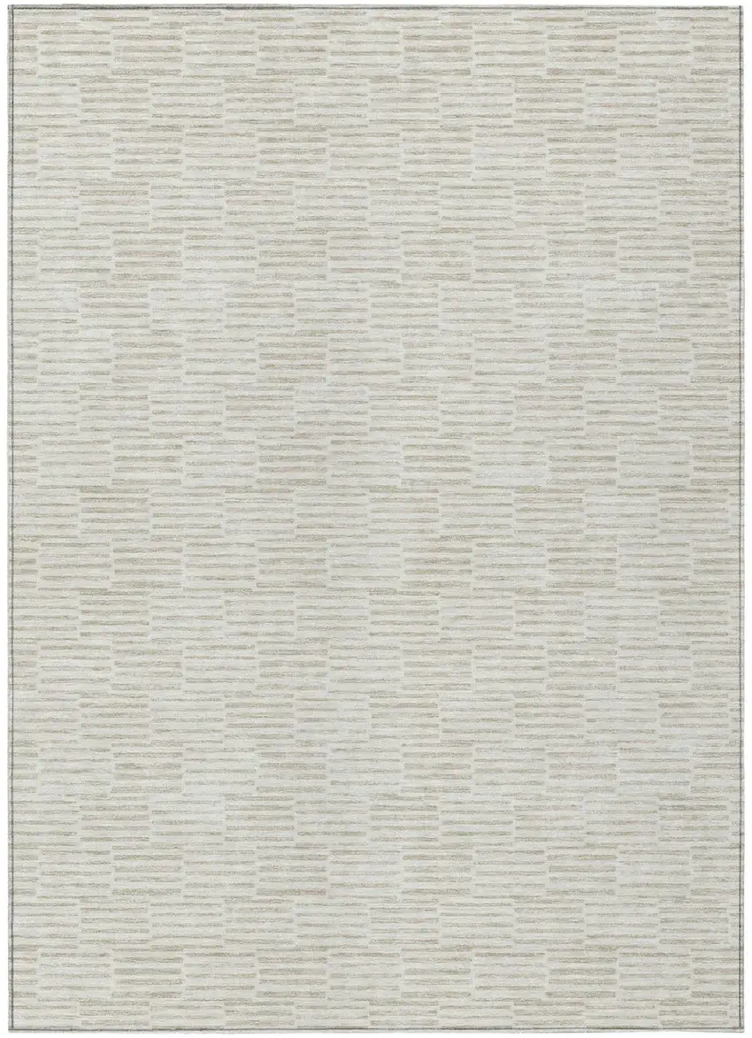 Ivory And Beige Geometric Washable Indoor Outdoor Area Rug Photo 2