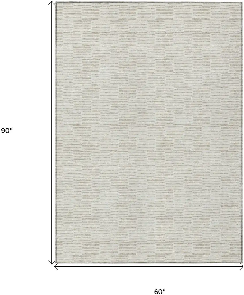 Ivory And Beige Geometric Washable Indoor Outdoor Area Rug Photo 3
