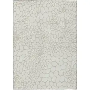 Photo of Ivory And Beige Geometric Washable Indoor Outdoor Area Rug