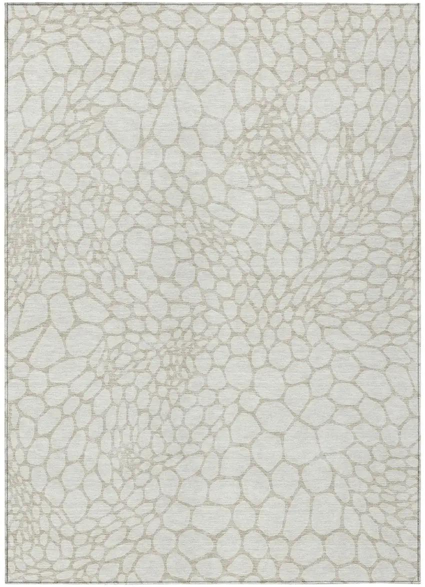 Ivory And Beige Geometric Washable Indoor Outdoor Area Rug Photo 2