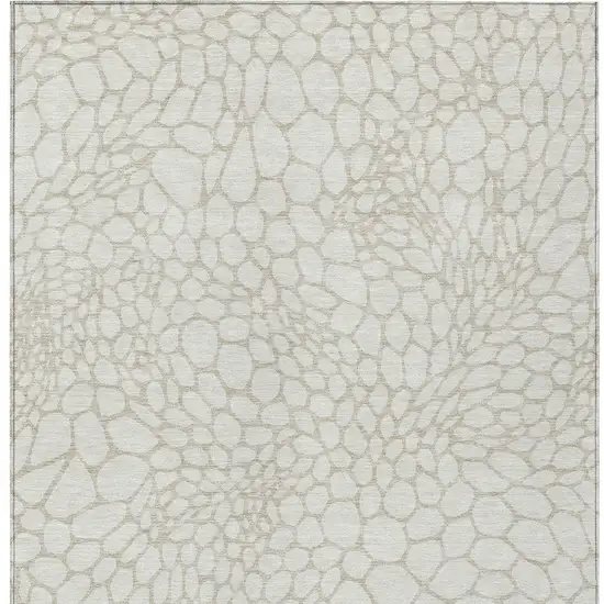Ivory And Beige Geometric Washable Indoor Outdoor Area Rug Photo 6