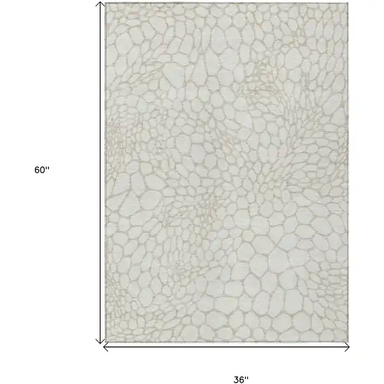 Ivory And Beige Geometric Washable Indoor Outdoor Area Rug Photo 3