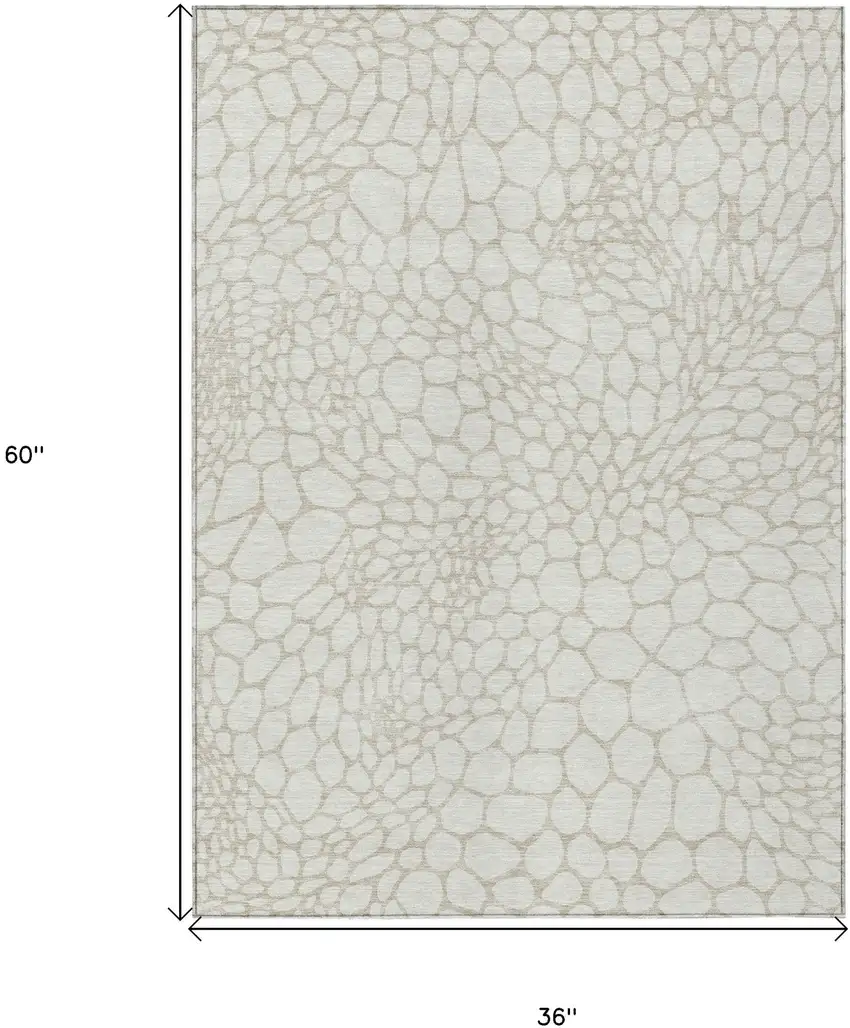 Ivory And Beige Geometric Washable Indoor Outdoor Area Rug Photo 3